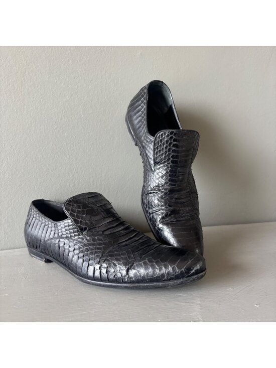 Vintage Gucci Black Genuine Python Leather Loafers Size 39E Made In Italy Shoes main image 4